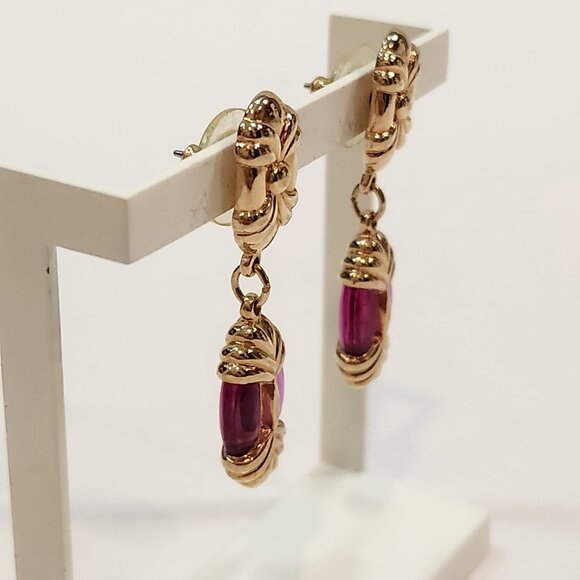 Vintage Swarovski Goldtone Purple Crystal Drop Pierced Earrings - Picture 4 of 8